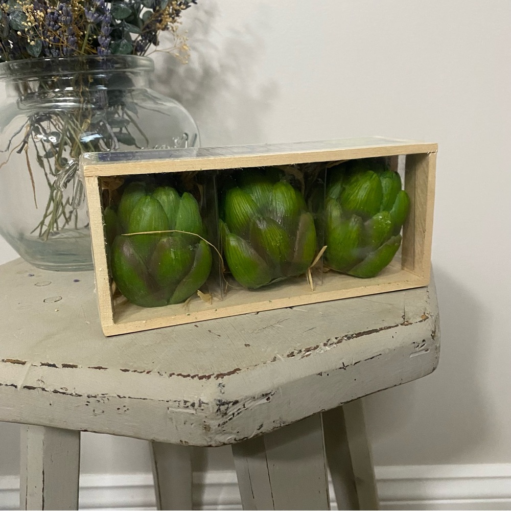 Handcrafted Artichoke Wax Candles, Set of 3 in Sealed Crate